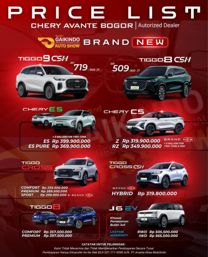 Pricelist Harga Chery jakarta 2025